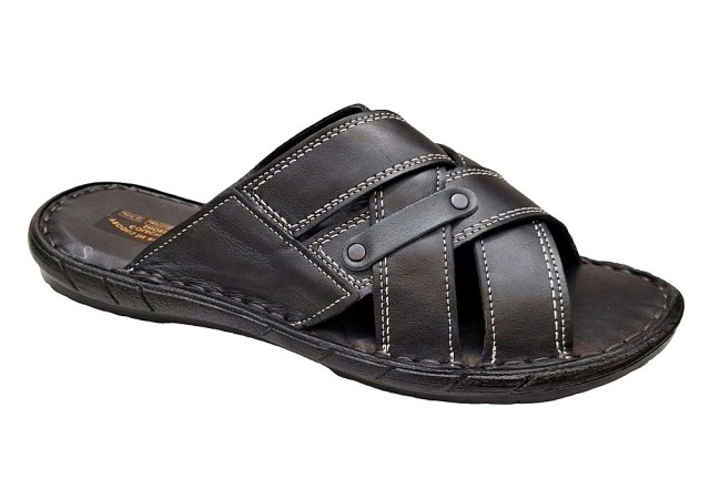 Papuci barbati din piele naturala de culoare neagra - GKR74N
